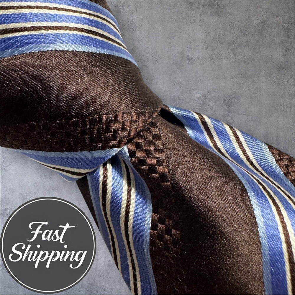 DONALD J. TRUMP Silk Tie Striped 100% Silk Necktie Blue/Navy/Brown